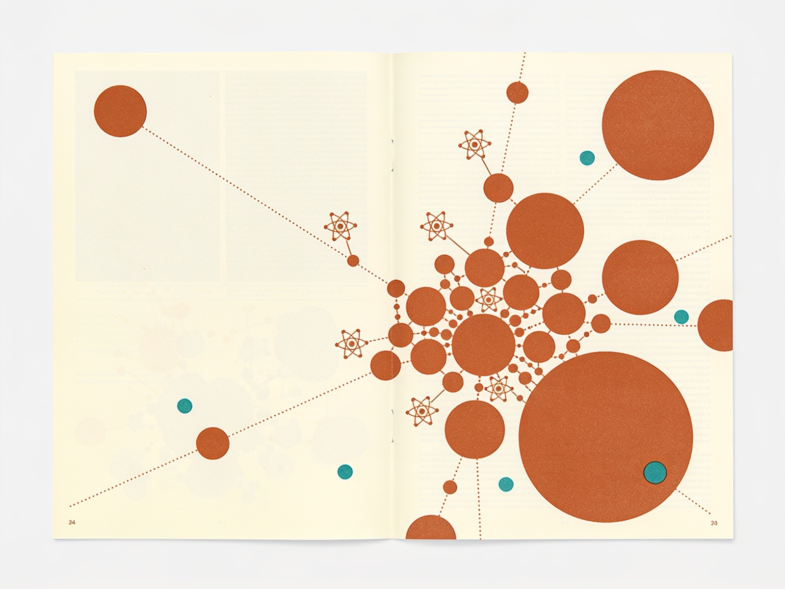 Generated print-style motif of a knowledge graph: linked terracotta nodes across a cream page